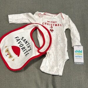 0-3M newborn child of mine set Christmas onsie and Bib NWT